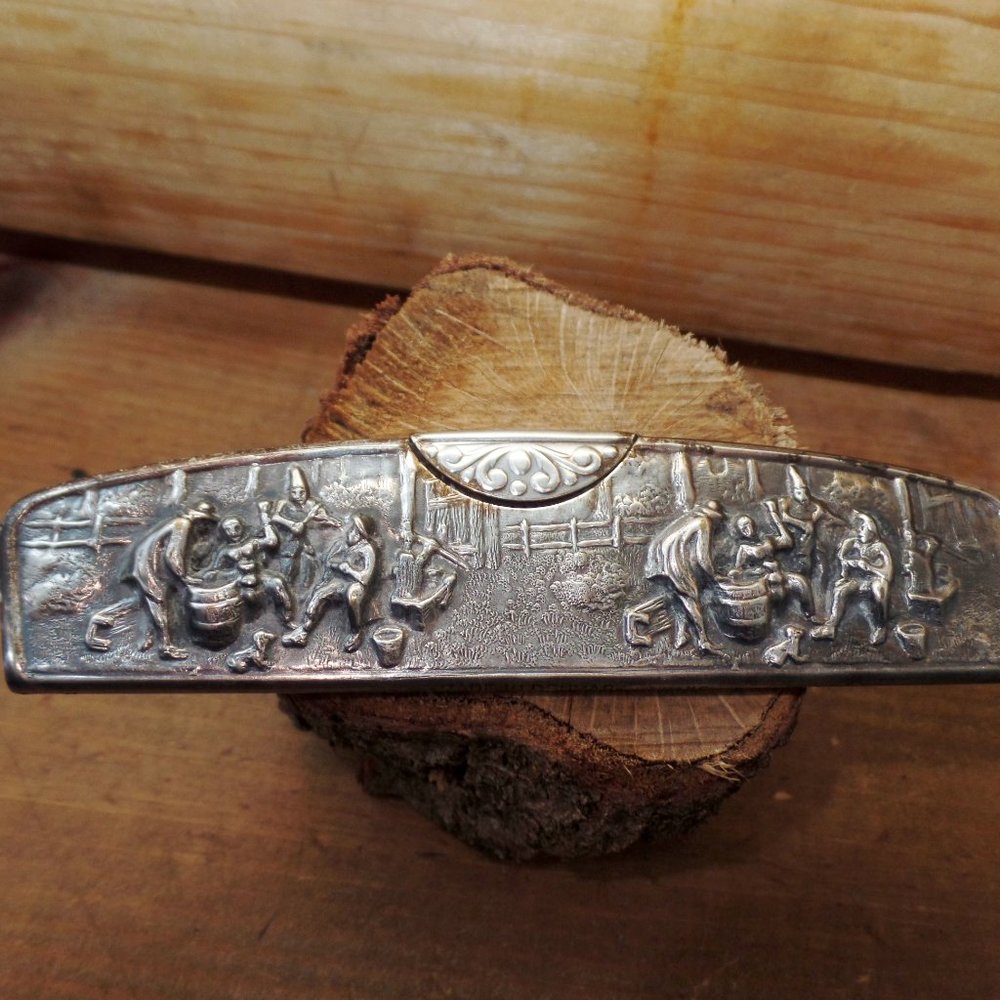 Vintage Repousse Comb and Holder Silver Plate Tavern Scene Denmark - Picture 2 of 12